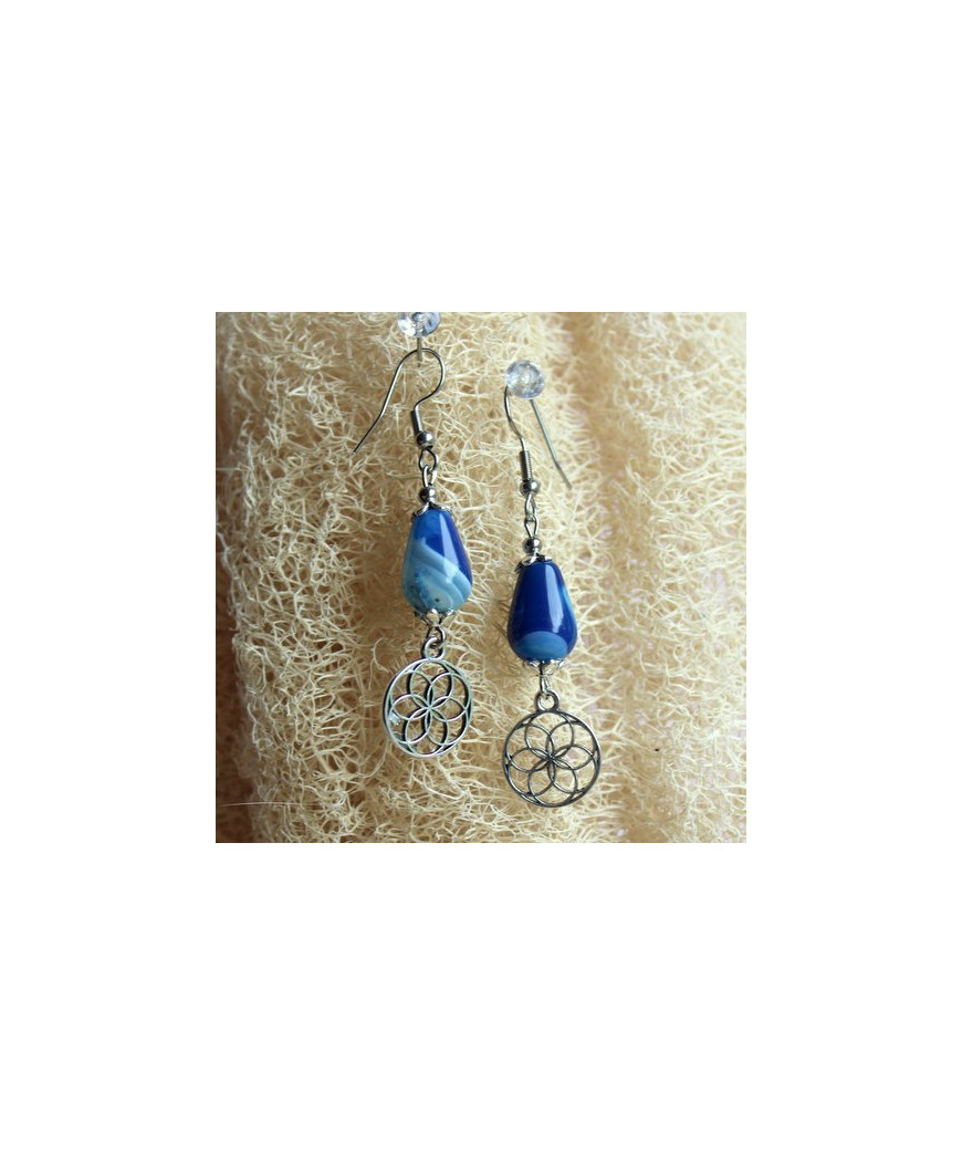 Boucles d'Oreilles bleues Fleur de Vie