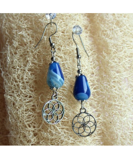 Boucles d'Oreilles bleues Fleur de Vie