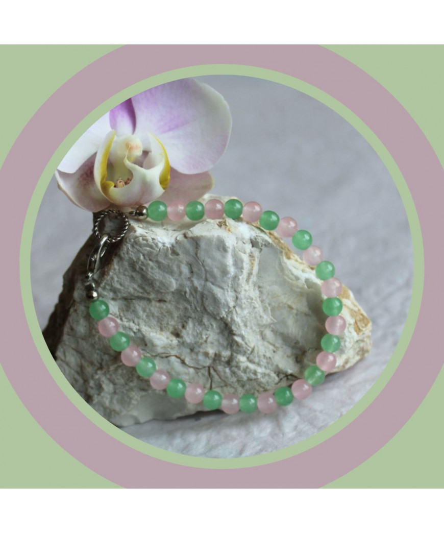 Bracelet en Aventurine et en Quartz rose