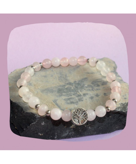 Bracelet Arbre de Vie en Quartz rose