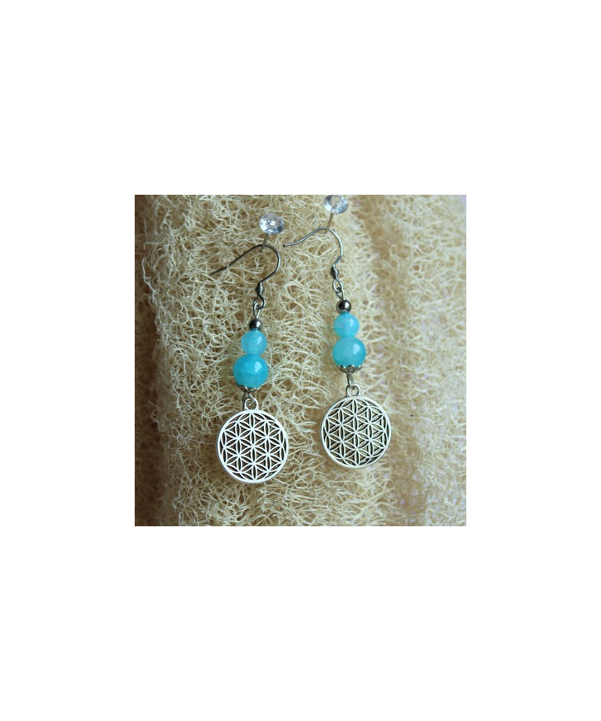 Boucles d'Oreilles bleues Fleur de Vie