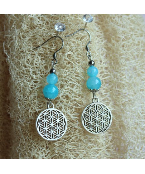 Boucles d'Oreilles bleues Fleur de Vie