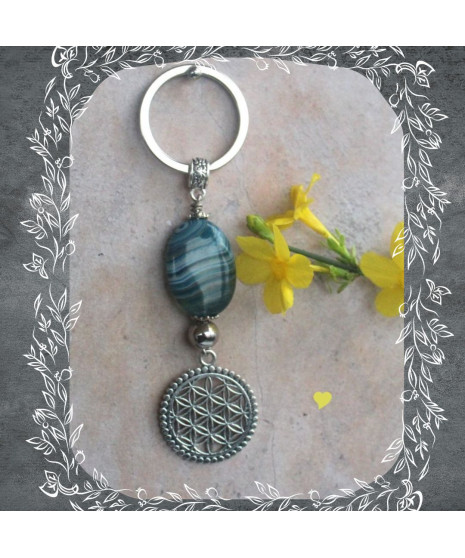 Porte-clefs Fleur de vie en Agate