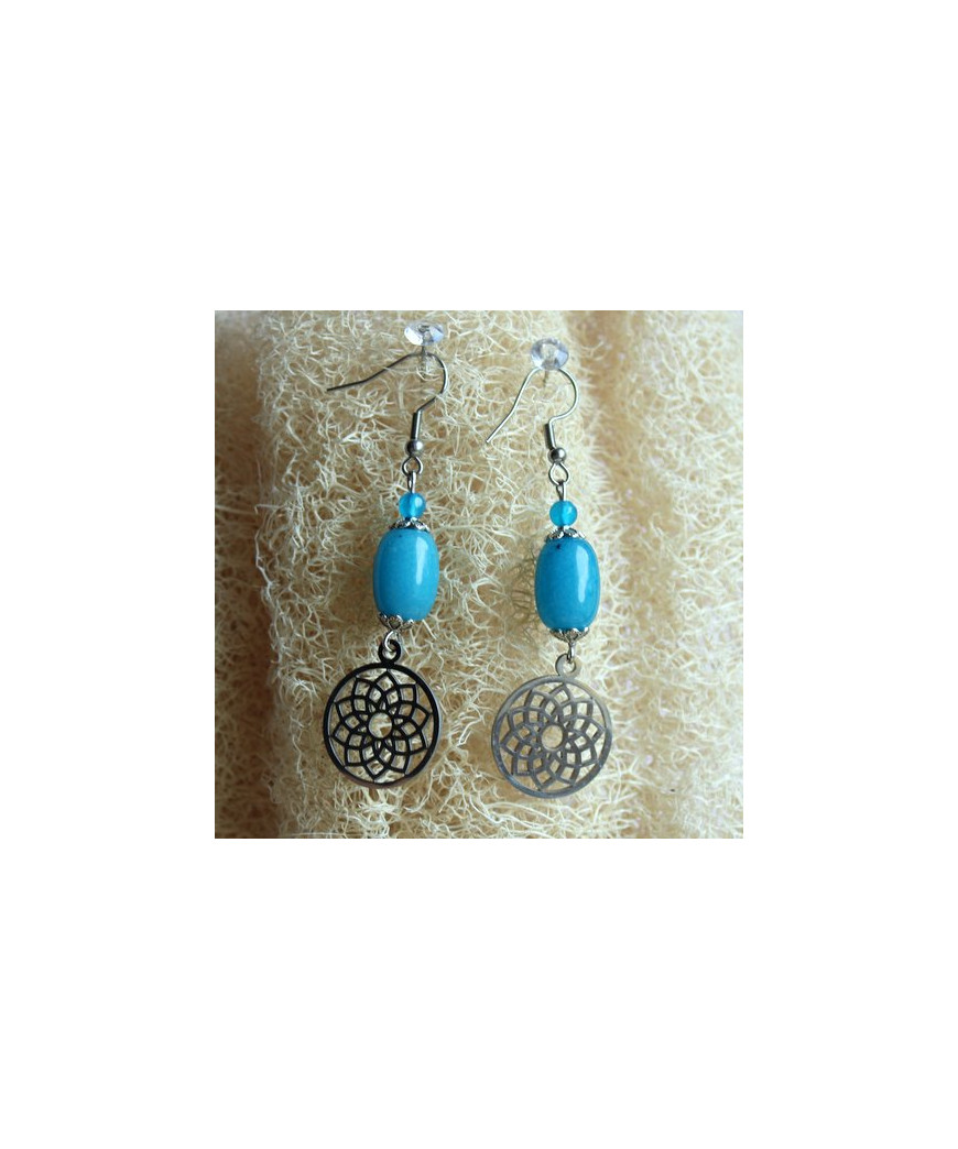 Boucles d'Oreilles bleues Fleur de Vie