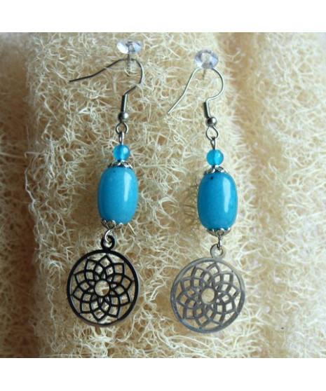 Boucles d'Oreilles bleues Fleur de Vie