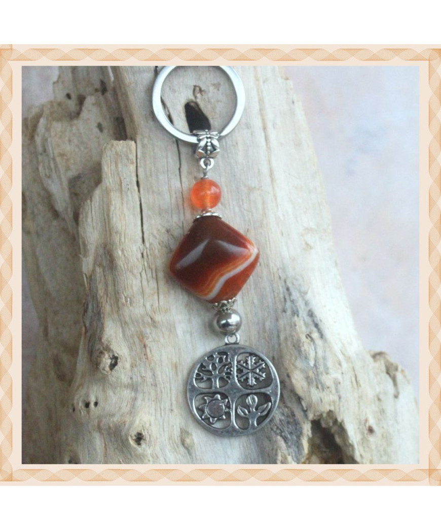 Porte-clefs 4 saisons en Agate orange