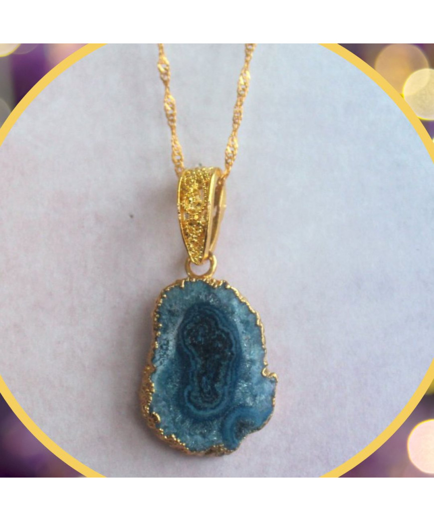 Pendentif Géode d'Agate bleue