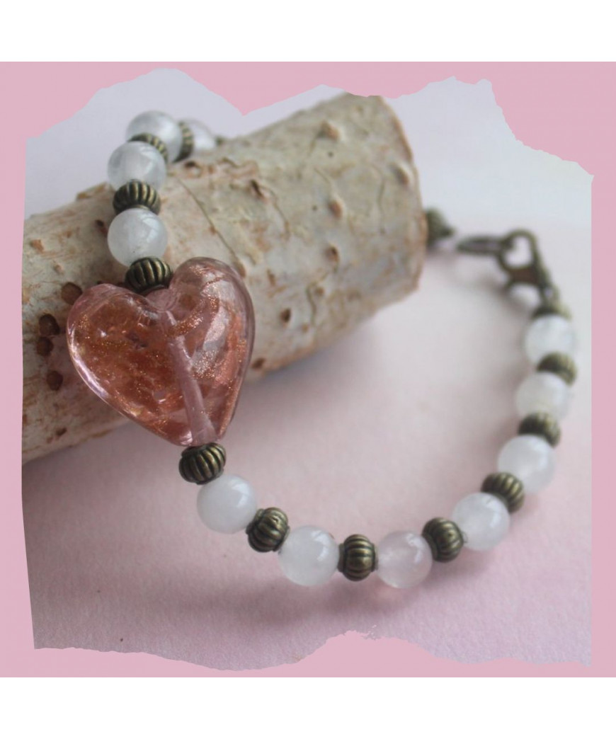 Bracelet Cœur en Quartz rose