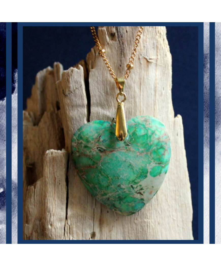 Pendentif Cœur Jaspe Sédiments d'Océan vert