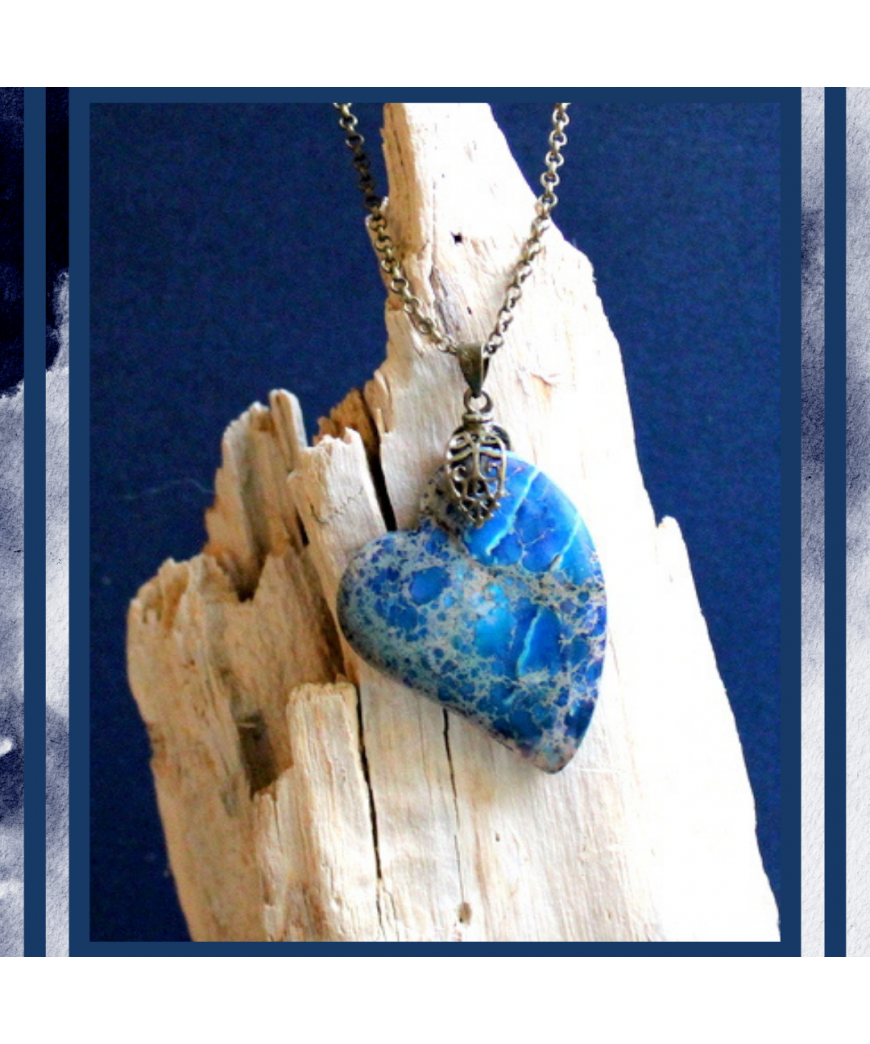 Pendentif Cœur  Jaspe Sédiments d'Océan bleu