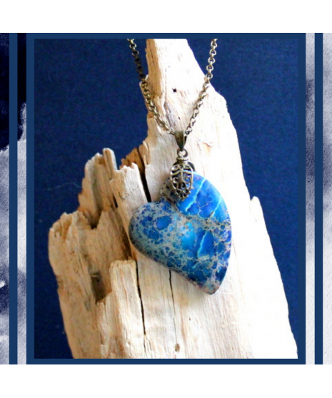 Pendentif Cœur  Jaspe Sédiments d'Océan bleu