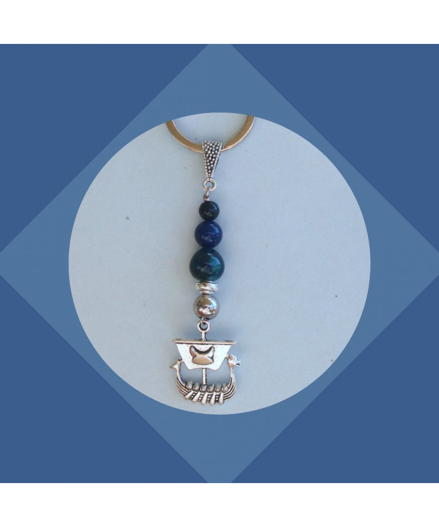 Porte-clefs Drakkar en Agate bleue
