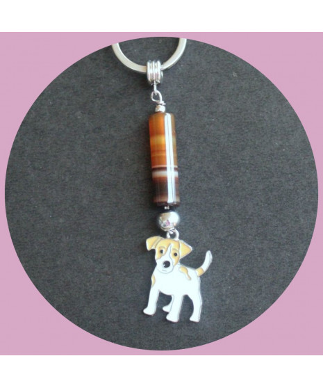 Porte-clefs Chien blanc et beige