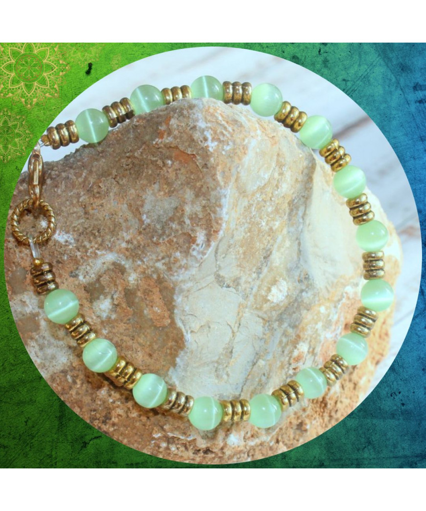 Bracelet en Agate Œil de chat vert
