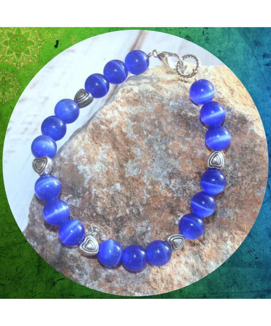 Bracelet Cœur en Agate Œil de chat bleu