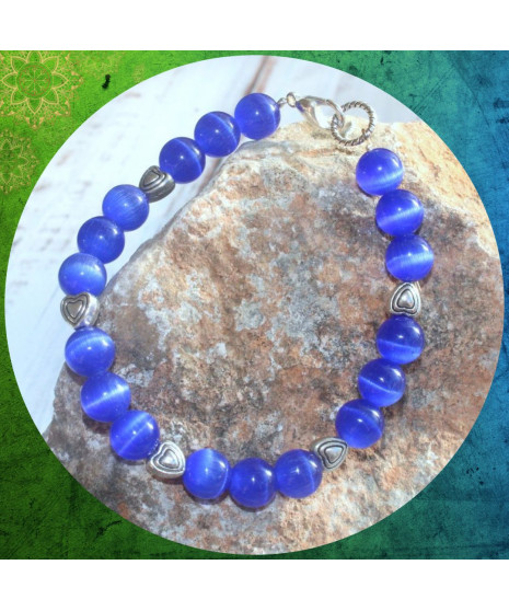 Bracelet Cœur en Agate Œil de chat bleu