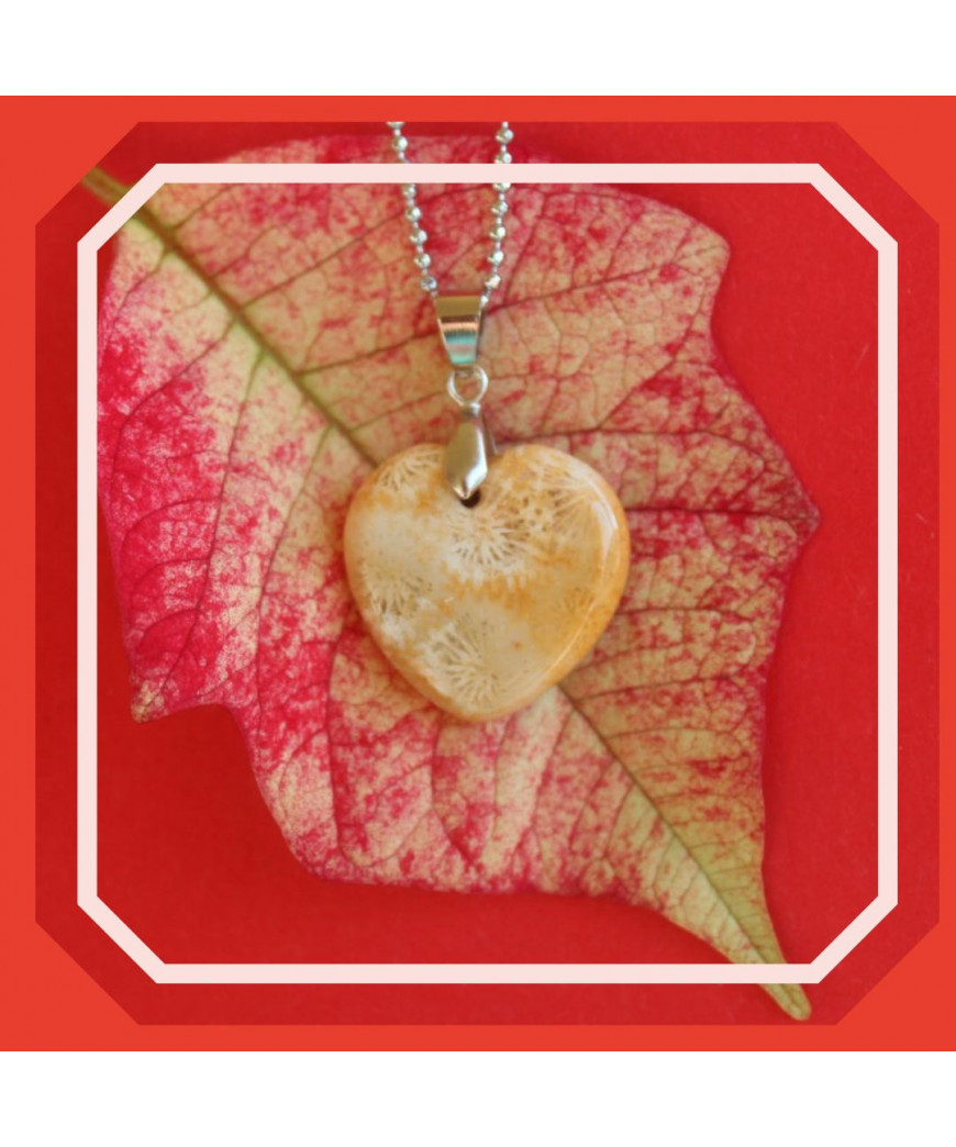 Pendentif Cœur Corail de fossiles d'Agate
