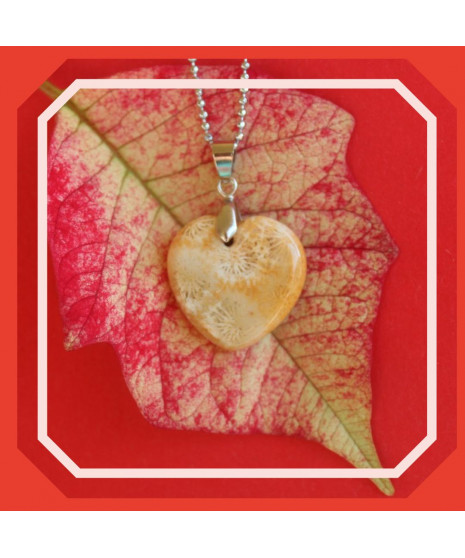 Pendentif Cœur Corail de fossiles d'Agate