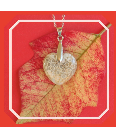 Pendentif Cœur Corail de fossiles d'Agate