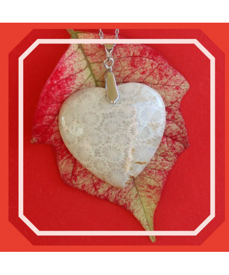 Pendentif Cœur Corail de fossiles d'Agate