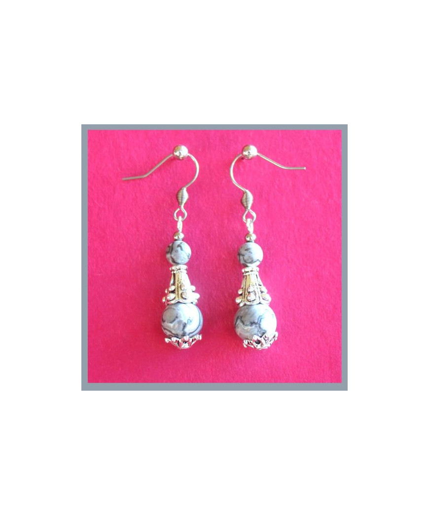 Boucles d'oreilles en Agate crazy grise