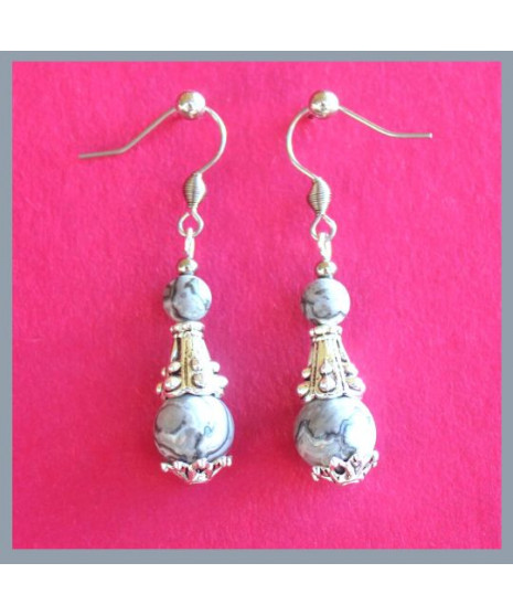 Boucles d'oreilles en Agate crazy grise