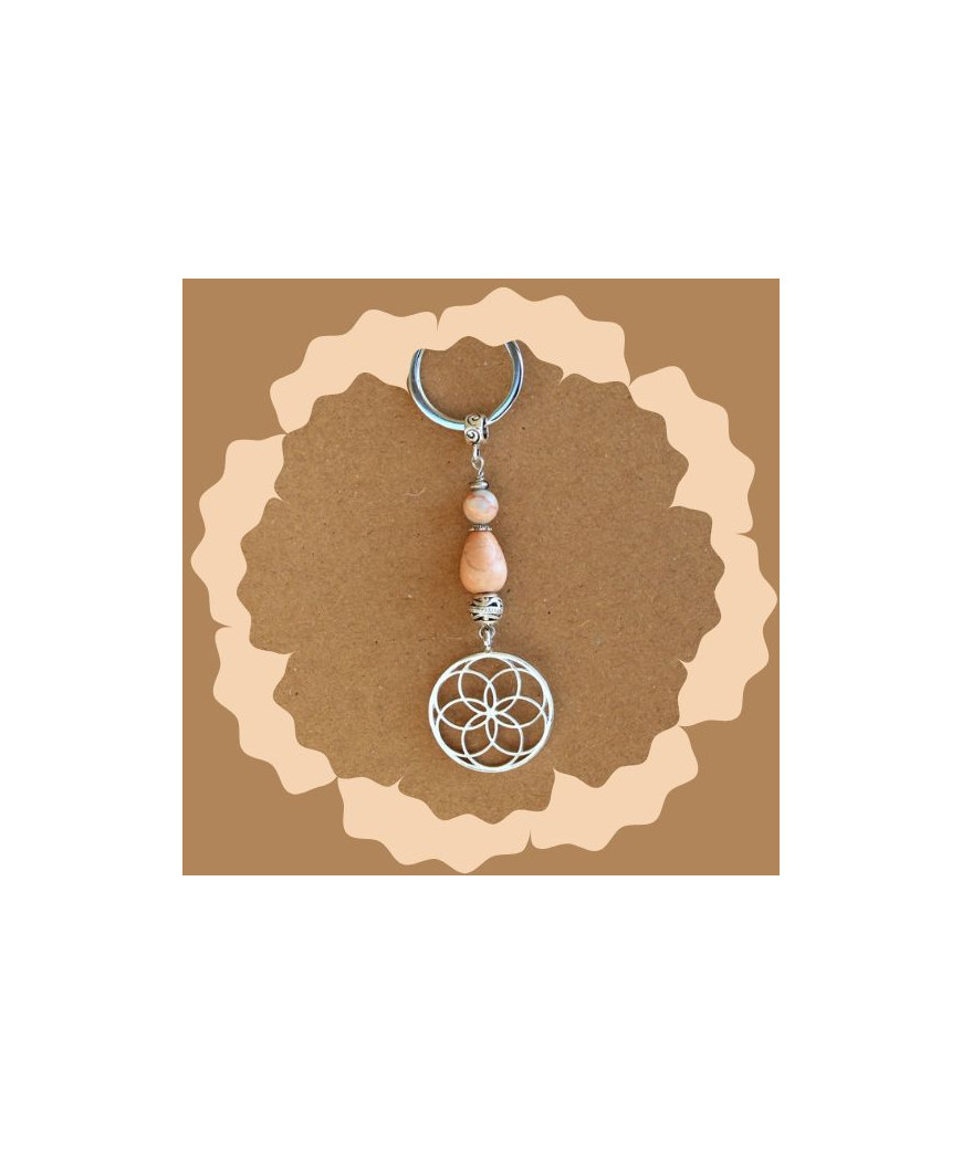 Porte-clefs Fleur de vie en Jaspe sédiments d'océan orange