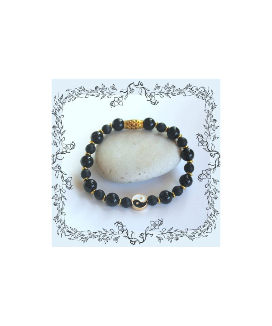 Bracelet Yin et Yang en Agate noire