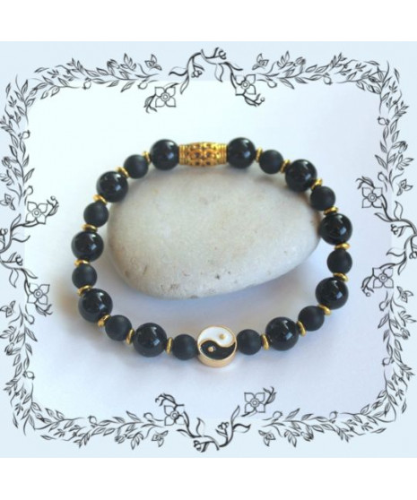 Bracelet Yin et Yang en Agate noire