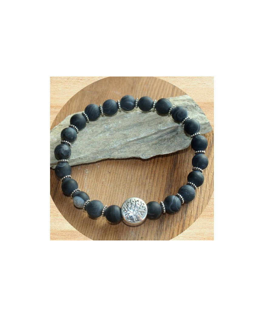Bracelet Arbre de vie en Agate noire mate