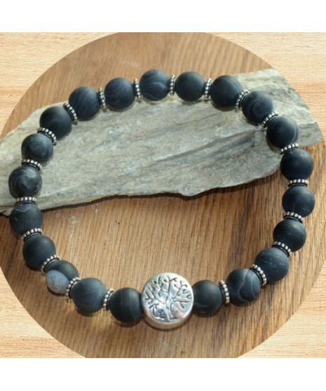 Bracelet Arbre de vie en Agate noire mate
