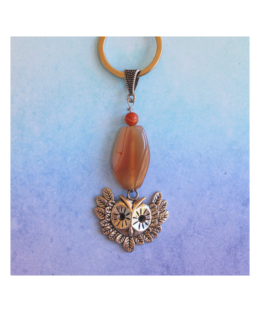 Porte-clefs Chouette en Agate orange