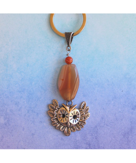 Porte-clefs Chouette en Agate orange