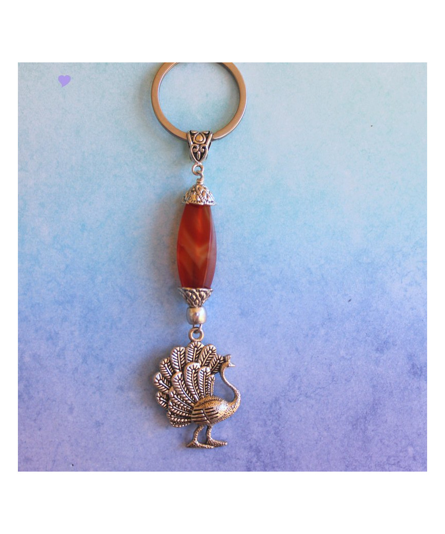 Porte-clefs Paon en Cornaline