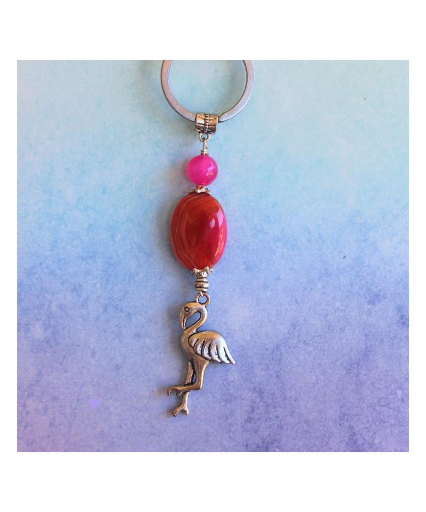 Porte-clefs Flament en Agate rose