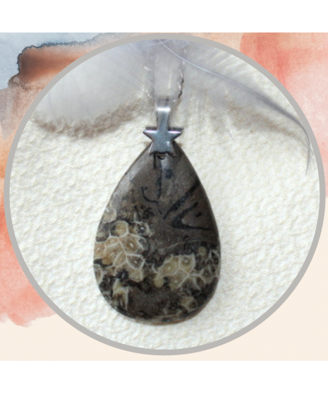 Pendentif Corail de fossiles d'Agate gris