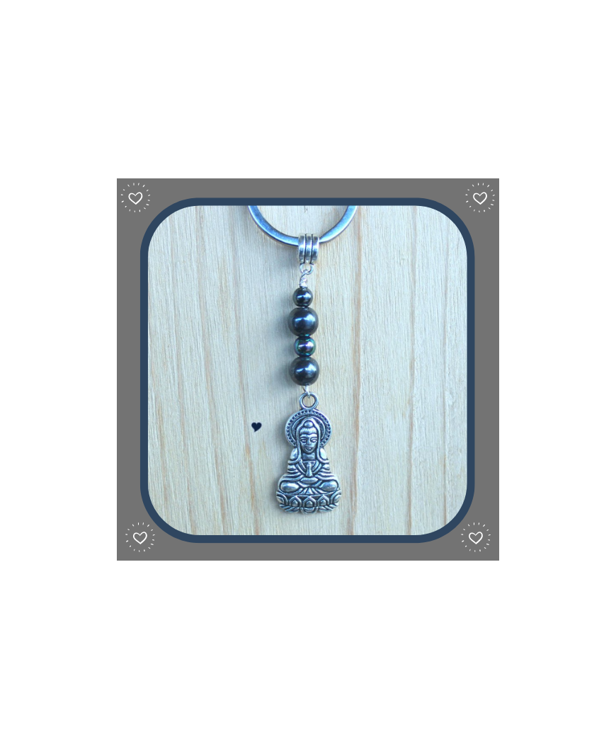 Porte-clefs Bouddha en Hématite