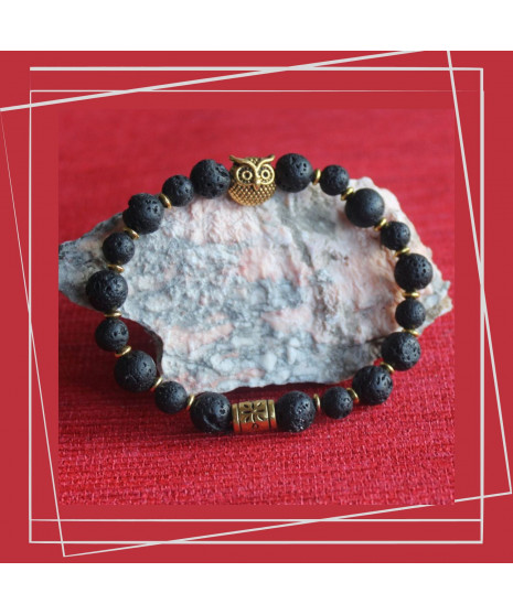 Bracelet Chouette en Pierre de lave