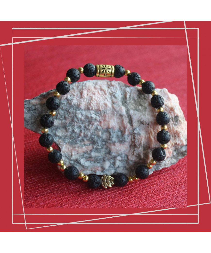Bracelet Feuille en Pierre de lave