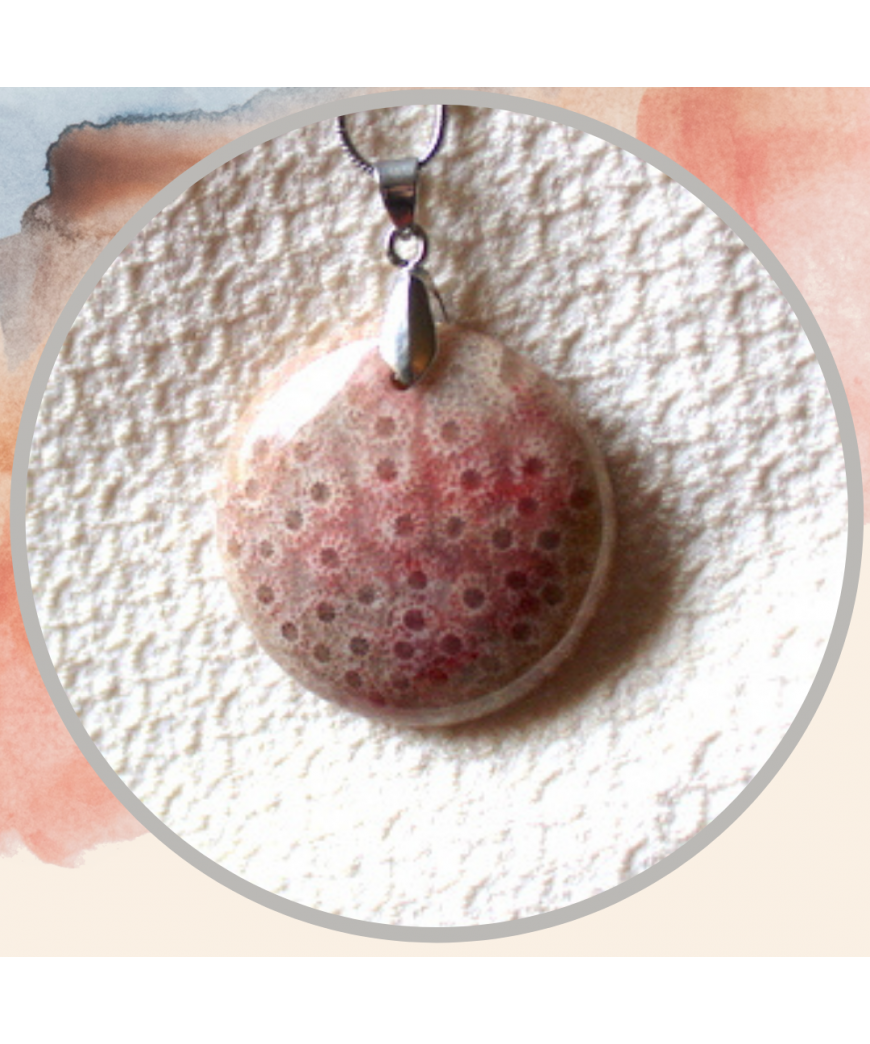 Pendentif Corail de fossiles d'Agate beige