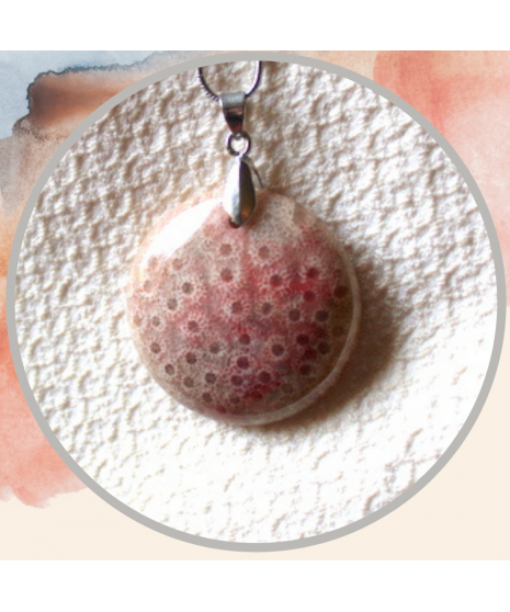 Pendentif Corail de fossiles d'Agate beige