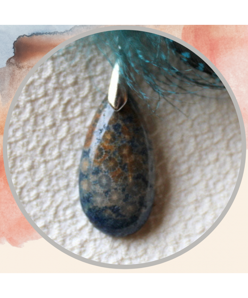 Pendentif Corail de fossiles d'Agate bleu