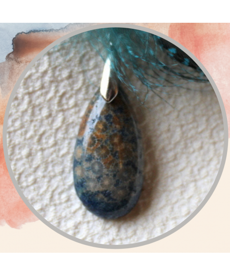 Pendentif Corail de fossiles d'Agate bleu
