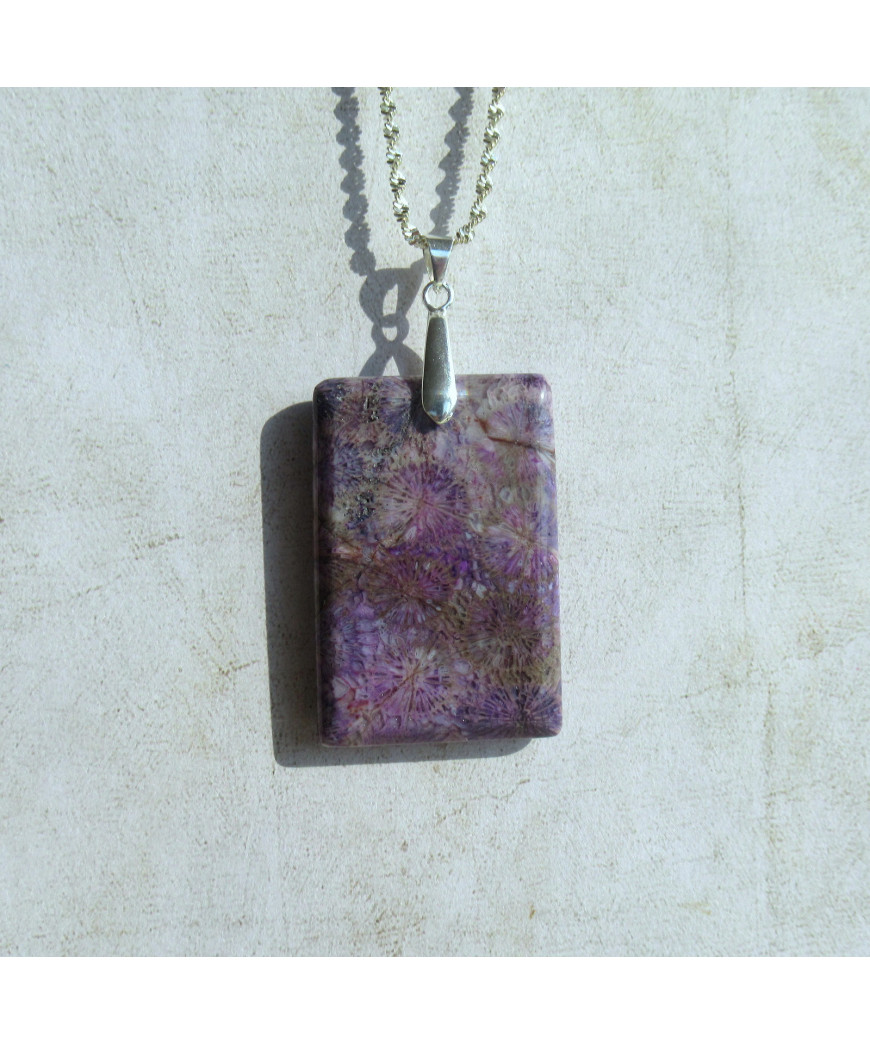 Pendentif Corail de fossiles d'Agate violet