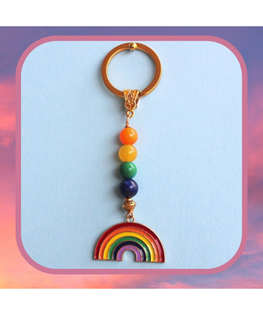 Beau Porte-clefs Arc en ciel doré