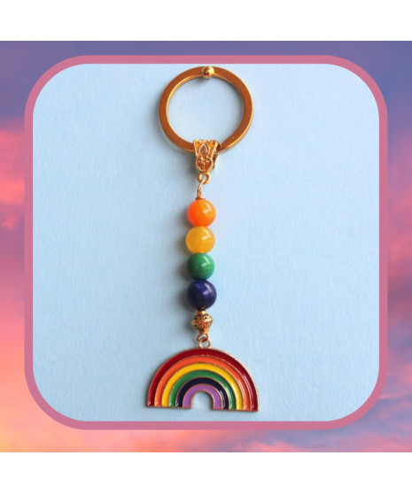 Beau Porte-clefs Arc en ciel doré