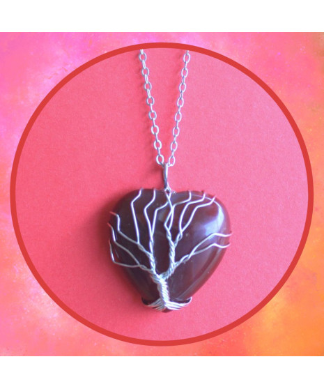 Pendentif  Cœur Arbre de vie en Cornaline
