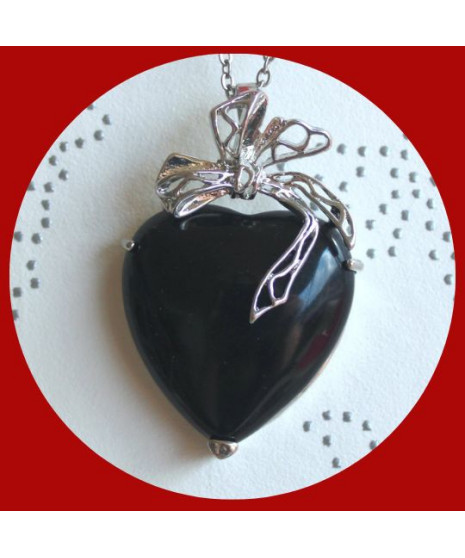 Pendentif Cœur enrubanné en Agate noire