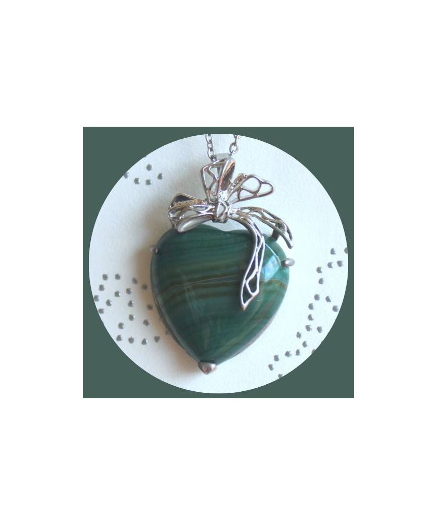 Pendentif Cœur enrubanné en Agate verte
