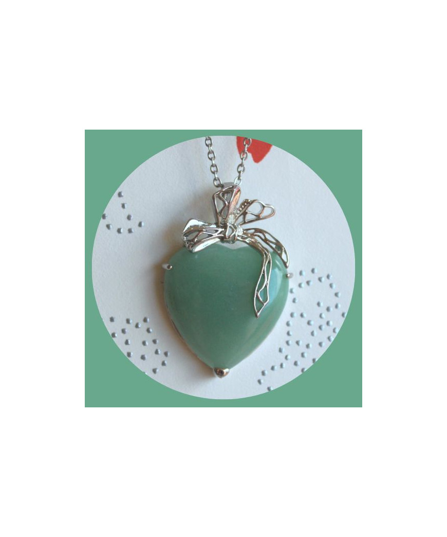Pendentif Cœur enrubanné en Aventurine